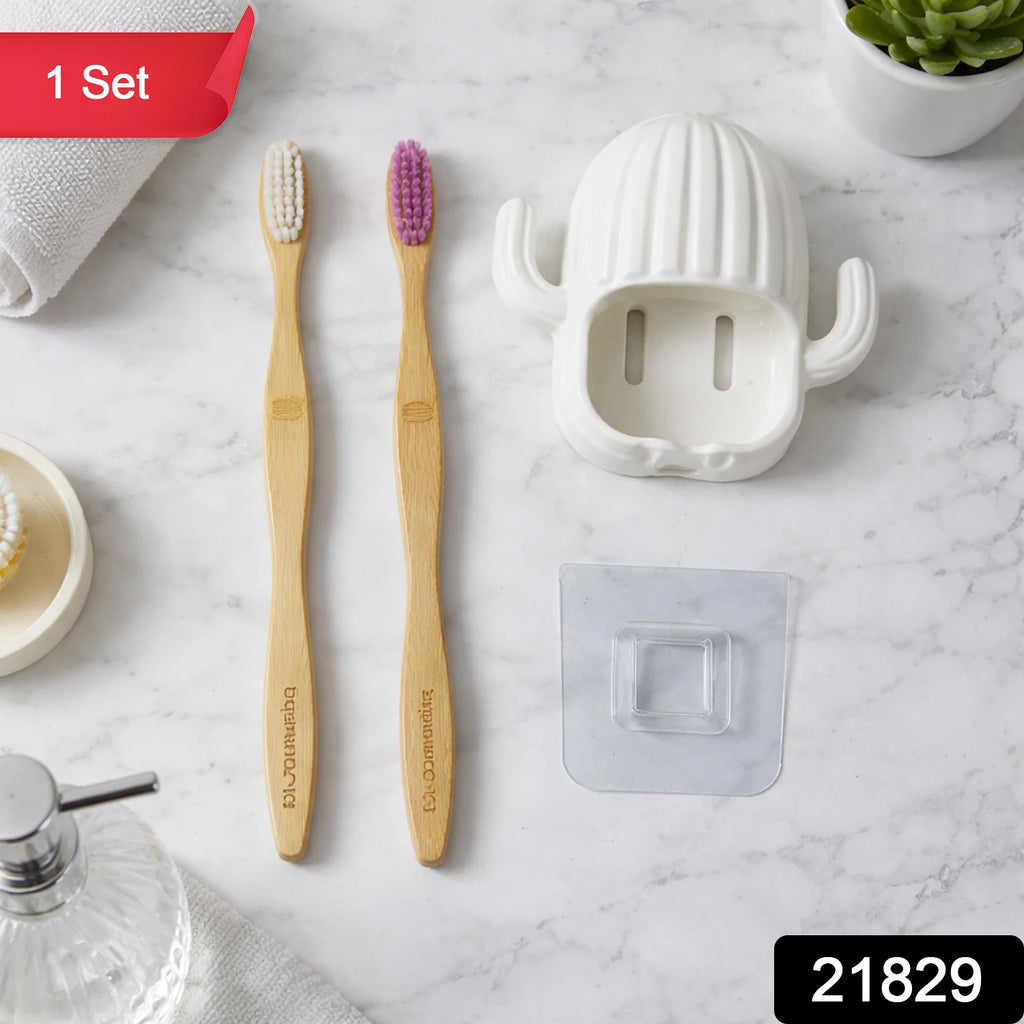 Wall Mounted Toothbrush Holder Set – Hygienic Bamboo Brushes