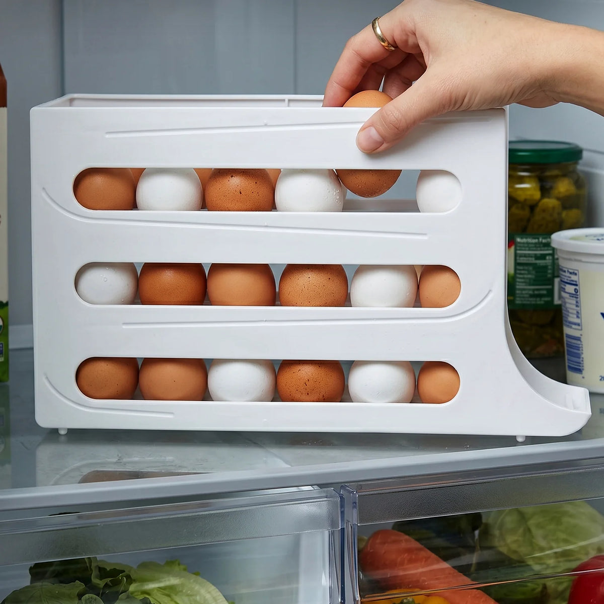 Plastic Egg Storage Organizer – Space-Saving Fridge Tray For Neat Kitchen Organization