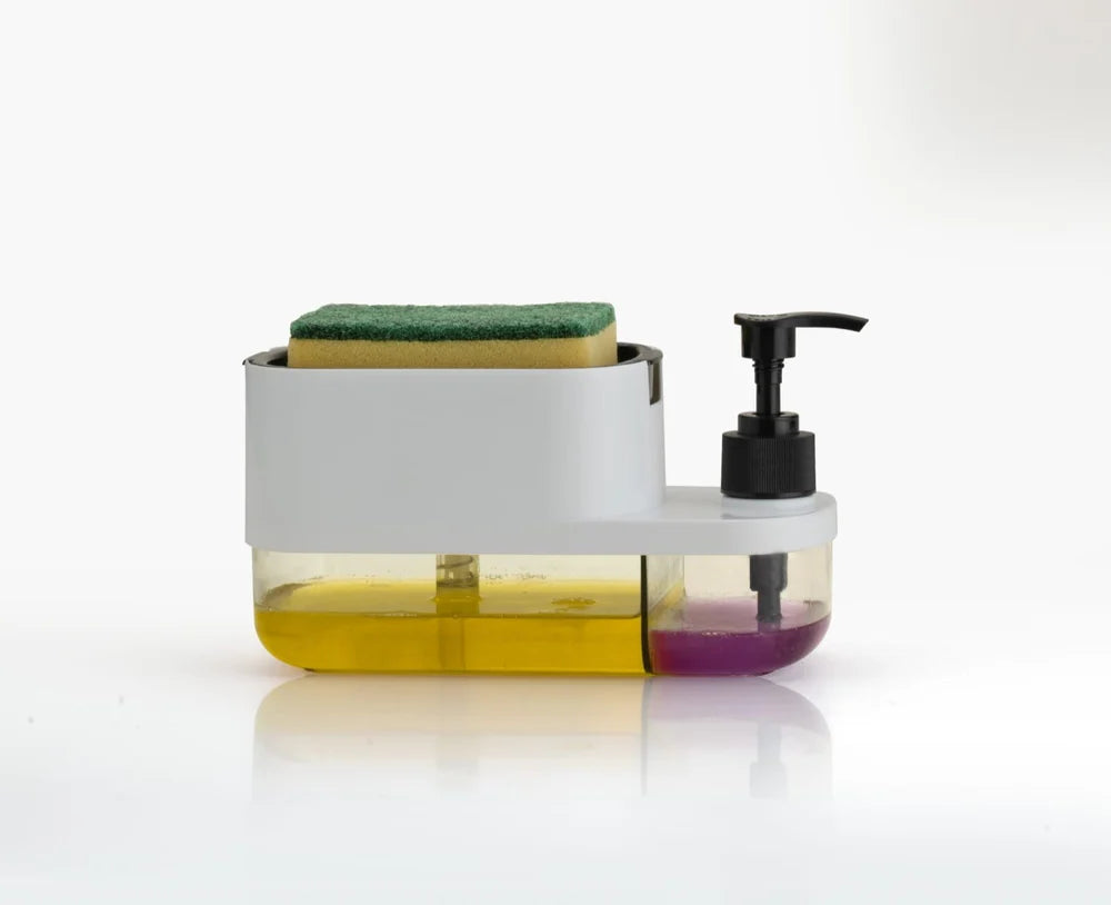 SELL ON 3 IN 1 HAND WASH & DISH SOAP DISPENSER WITH SPONGE HOLDER, Plastic, 1000 ml