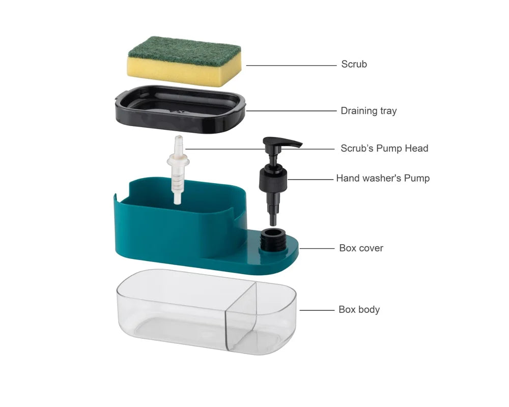 SELL ON 3 IN 1 HAND WASH & DISH SOAP DISPENSER WITH SPONGE HOLDER, Plastic, 1000 ml